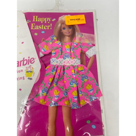 Vintage 1995 Barbie HAPPY EASTER Outfit Greeting Card PINK BABY Chick LACE Dress - Picture 3 of 6